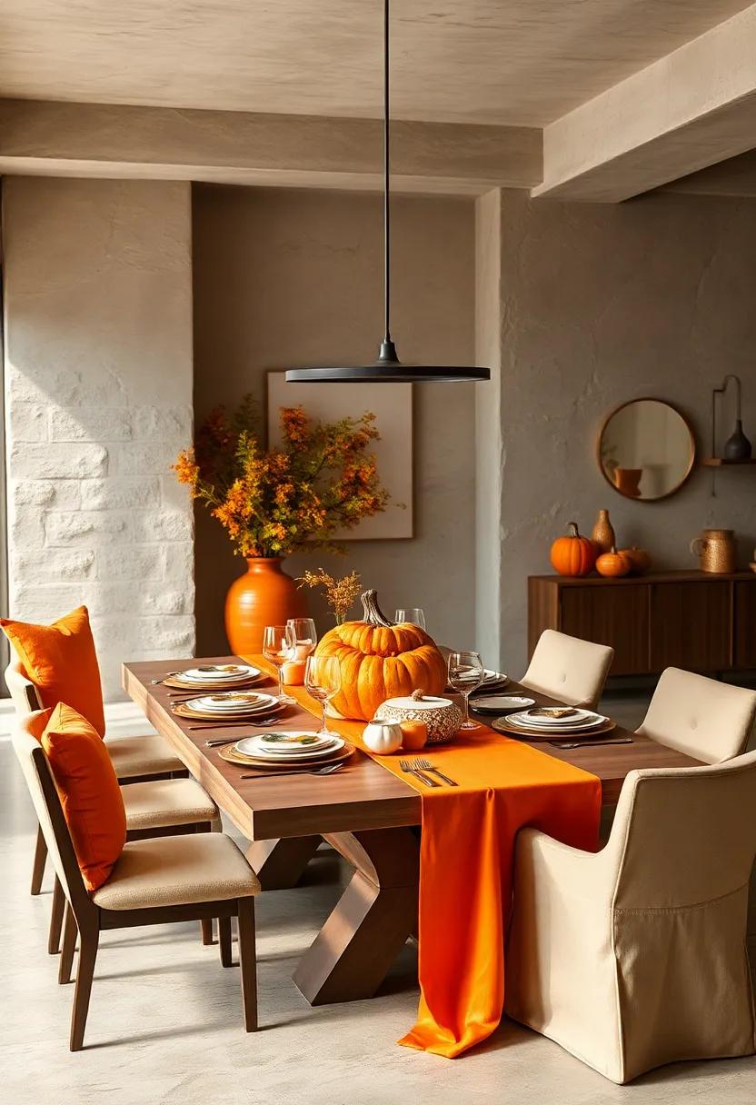 Monochromatic Orange Hues: Play with different shades of orange in your tableware, linens, and décor for a harmonious and bold festive look