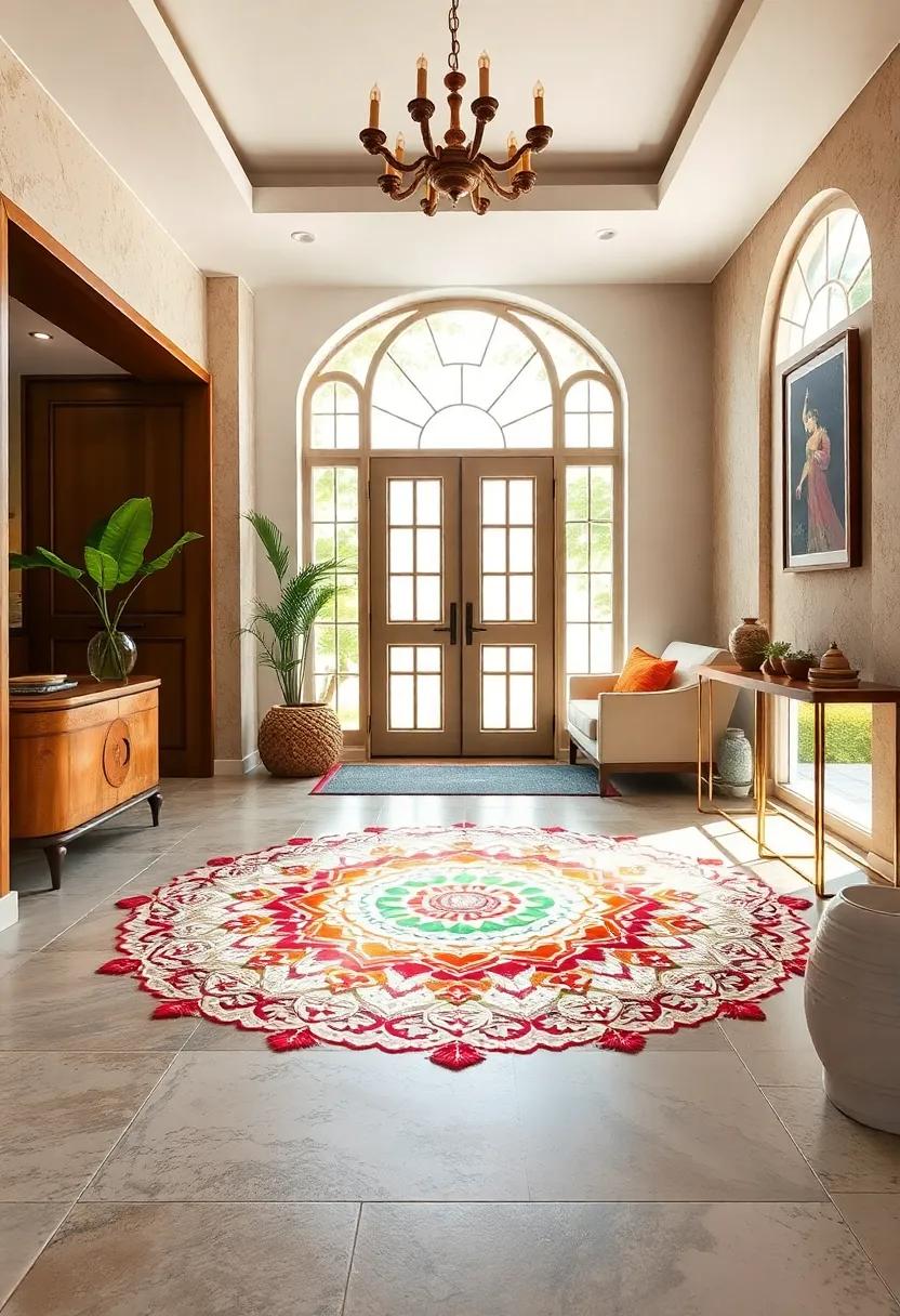 Classic Geometric Rangoli: Symmetrical patterns featuring circles,⁣ squares, and triangles create a timeless and⁣ balanced design
