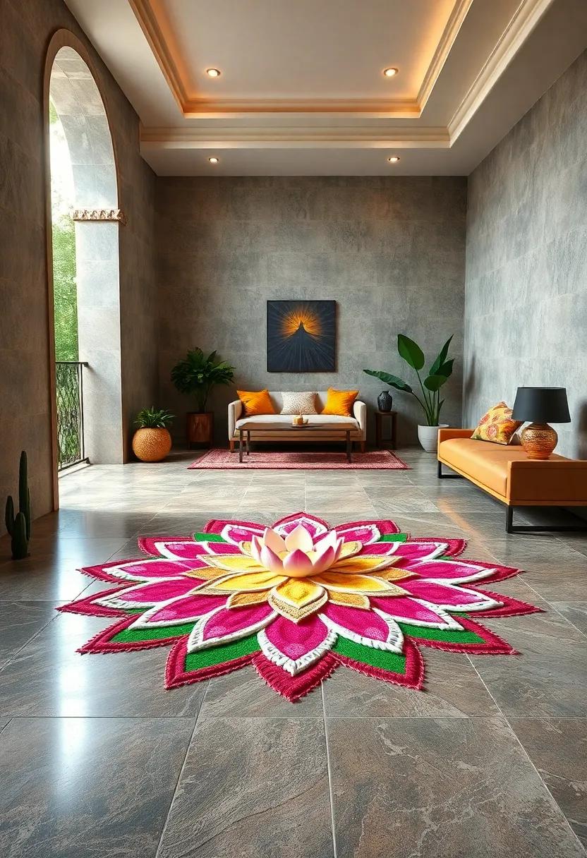 Lotus rangoli: Featuring the sacred⁢ lotus flower,this design symbolizes purity and spiritual awakening