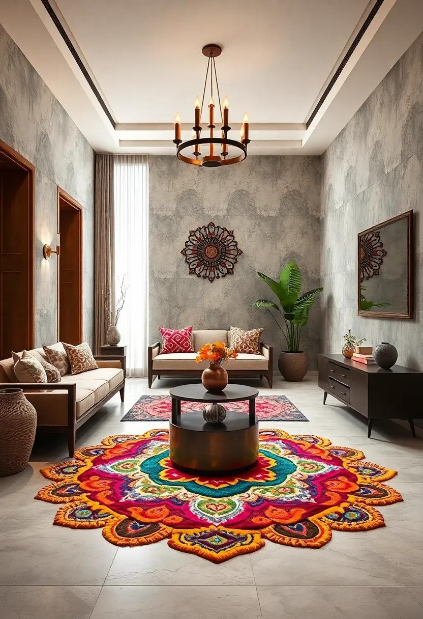 Dot Rangoli (Kolam): Simple yet mesmerizing dot-to-dot designs that form elegant ‌lines ​and shapes, perfect for daily decoration