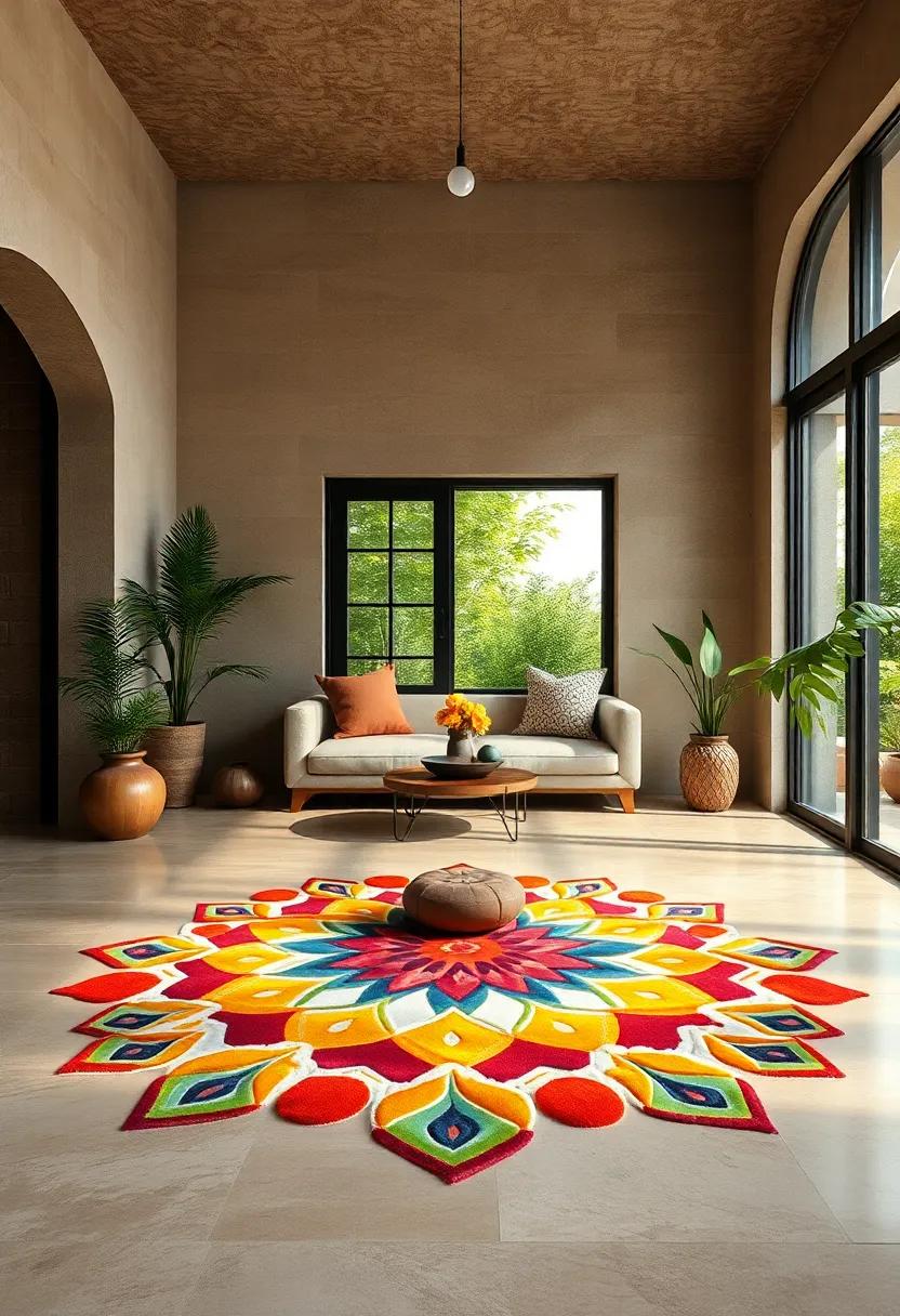 Abstract Rangoli: Modern⁣ interpretations of⁣ traditional rangoli with fluid shapes and a creative use ⁤of color