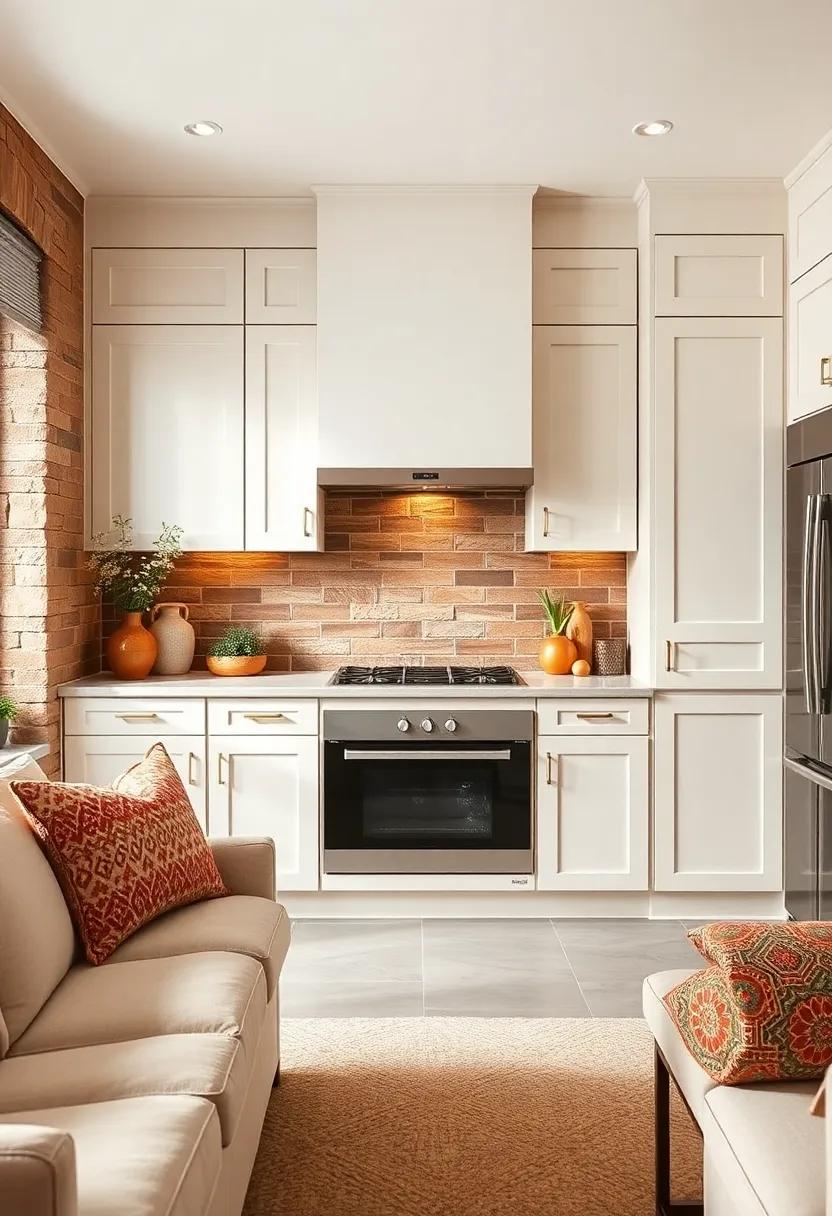 Use sienna brown hardwood floors with ivory area rugs to create contrast and softness underfoot