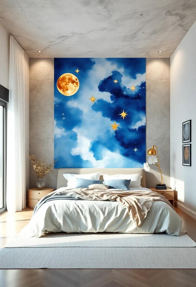 Celestial dreams: Blue and gold watercolor depictions of moons and stars to ignite a celestial ambiance