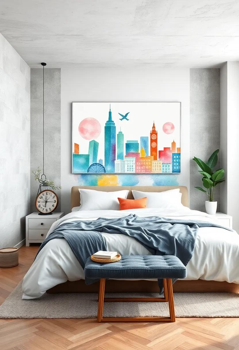 Colorful cityscape: Artistic, loose watercolor city views‍ adding an urban yet peaceful touch