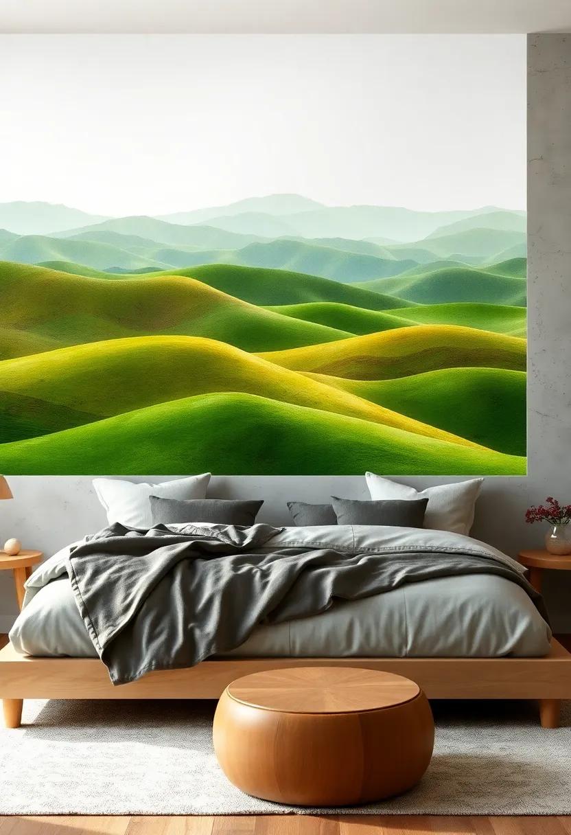 Gentle Hillside Panorama: Layers of green and​ brown watercolor hills for a serene countryside ⁣feel