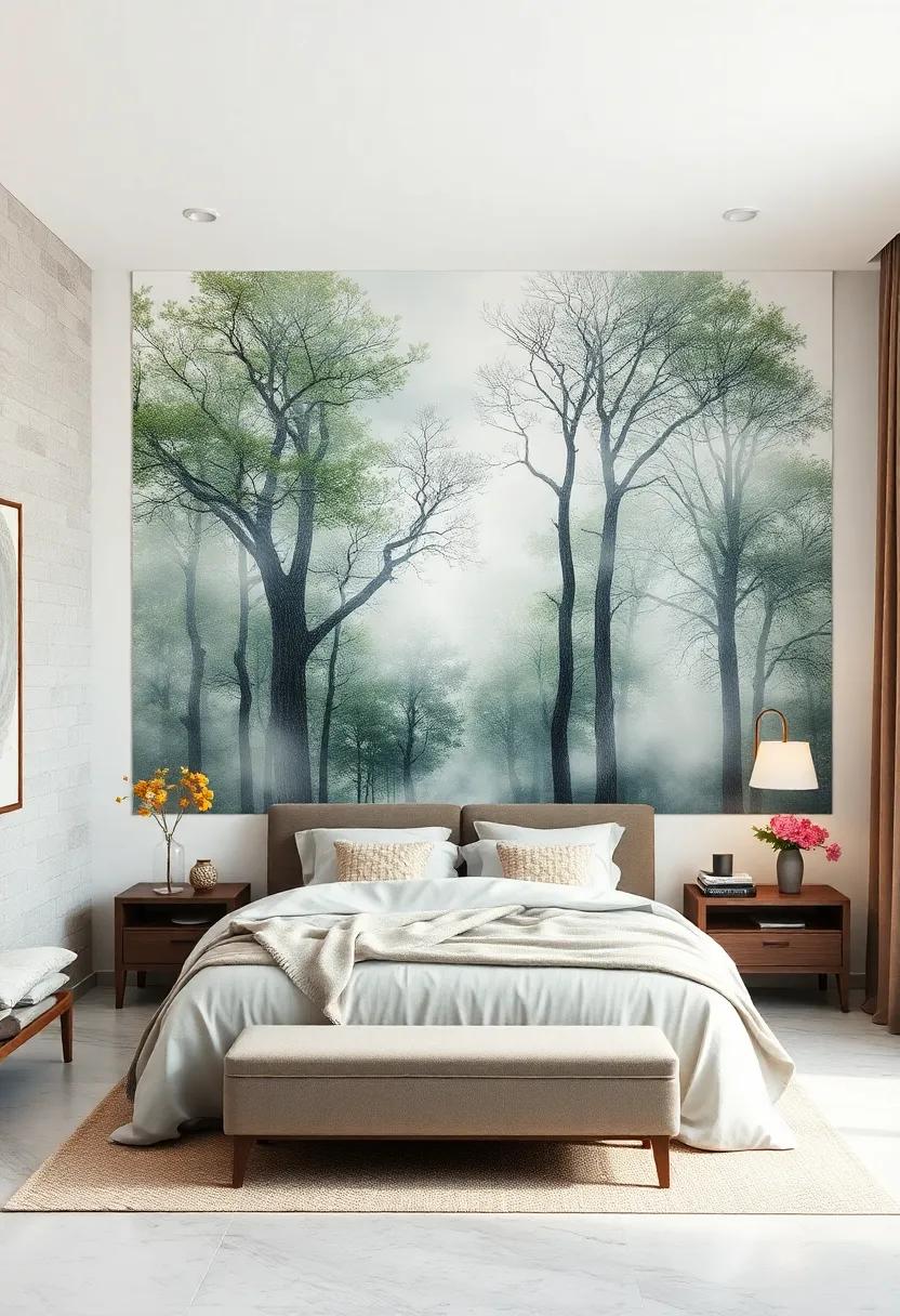 Misty Forest Scene: Soft watercolor trees enveloped in gentle mist to instill calmness and mystery