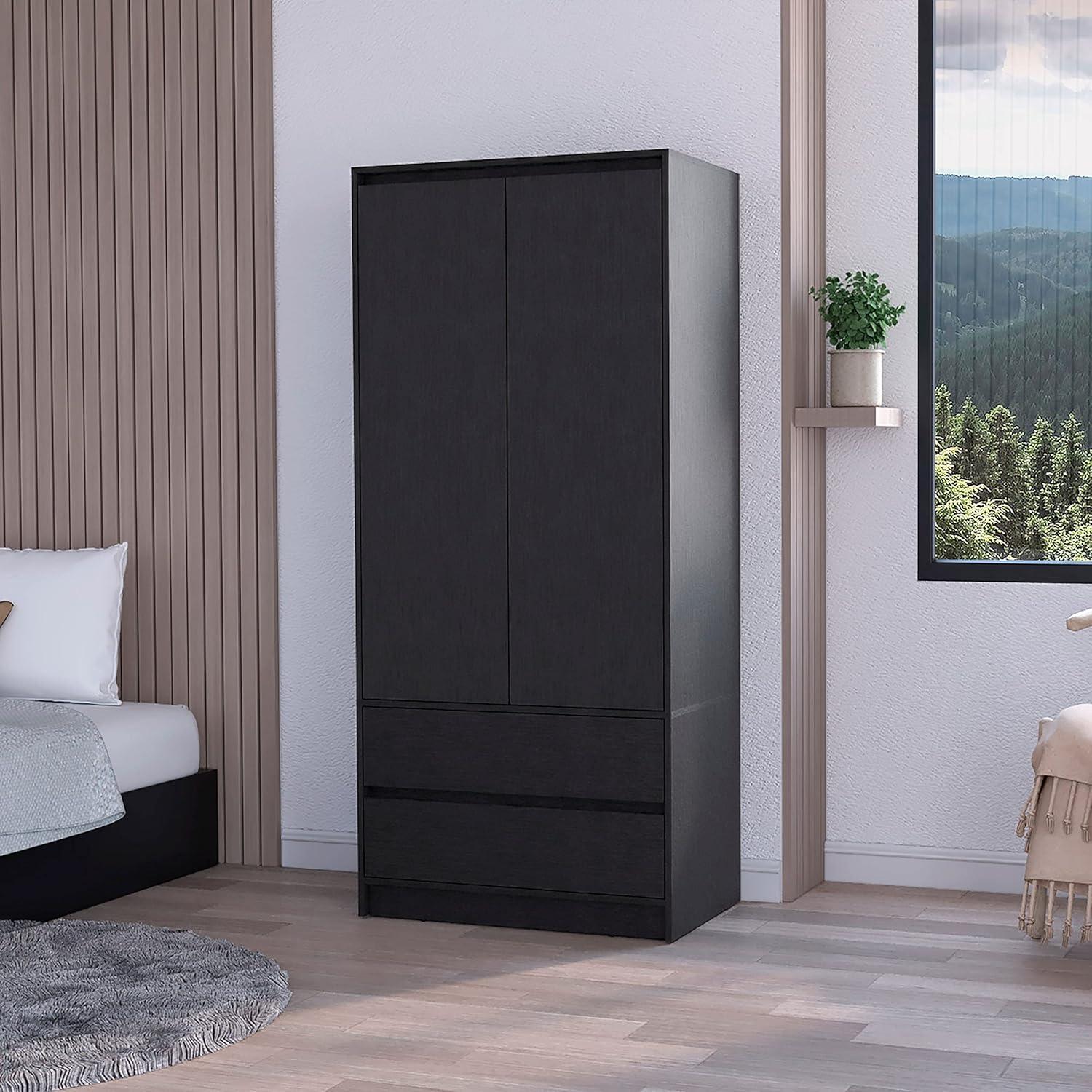 Our Take on the Sleek Black 2-Drawer Armoire: Stylish Storage Solution