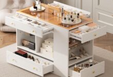Our Review: Stylish Walk-In Closet Island with Glass Top & Storage