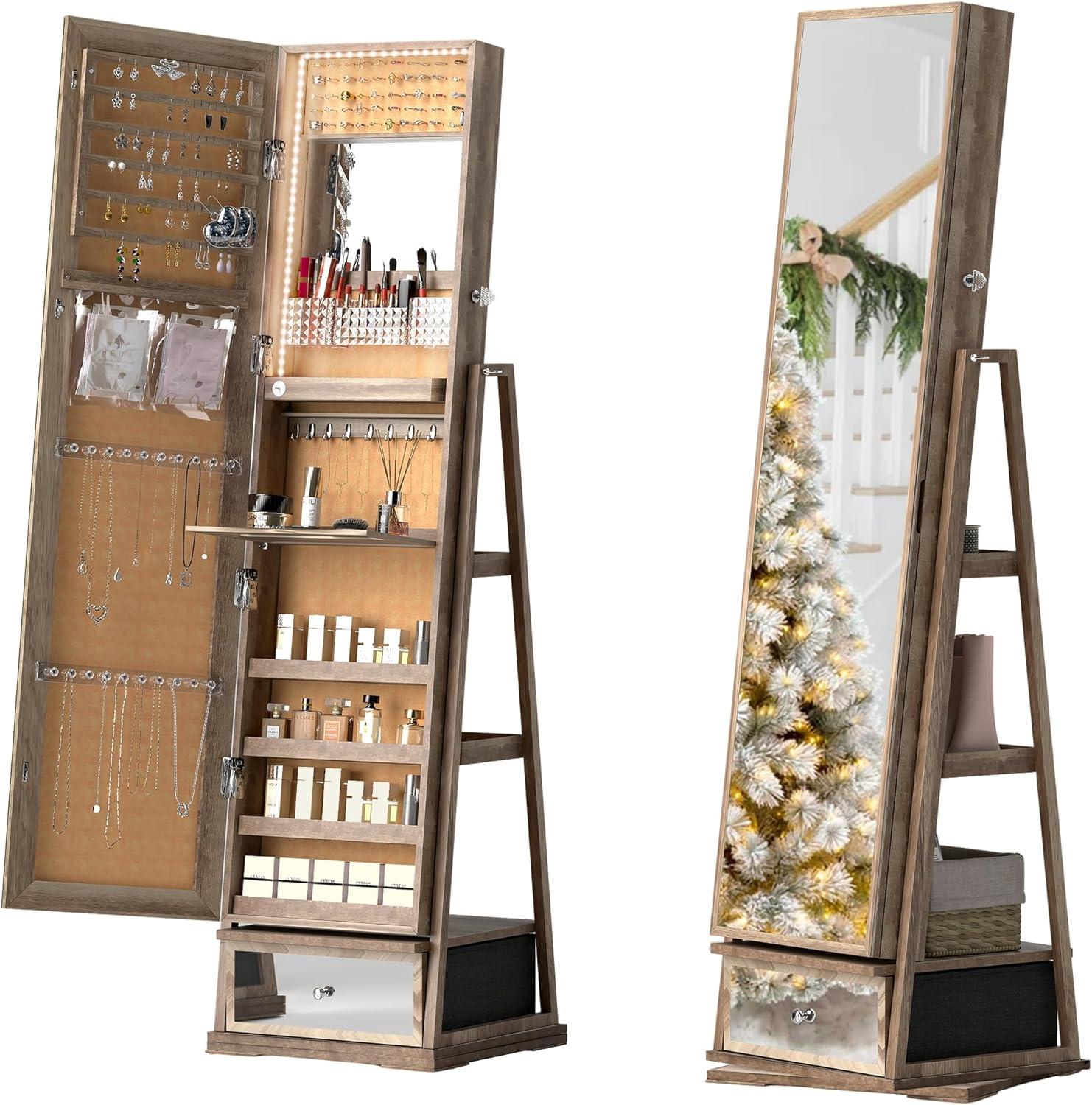 Why We Love This 360° Swivel Jewelry Cabinet with Mirror