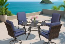 Our Honest Take on MELLCOM’s 5-Piece Blue Outdoor Dining Set