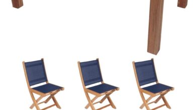 Our Honest Take on the 7-Piece Teak Patio Dining Set with Navy Slings