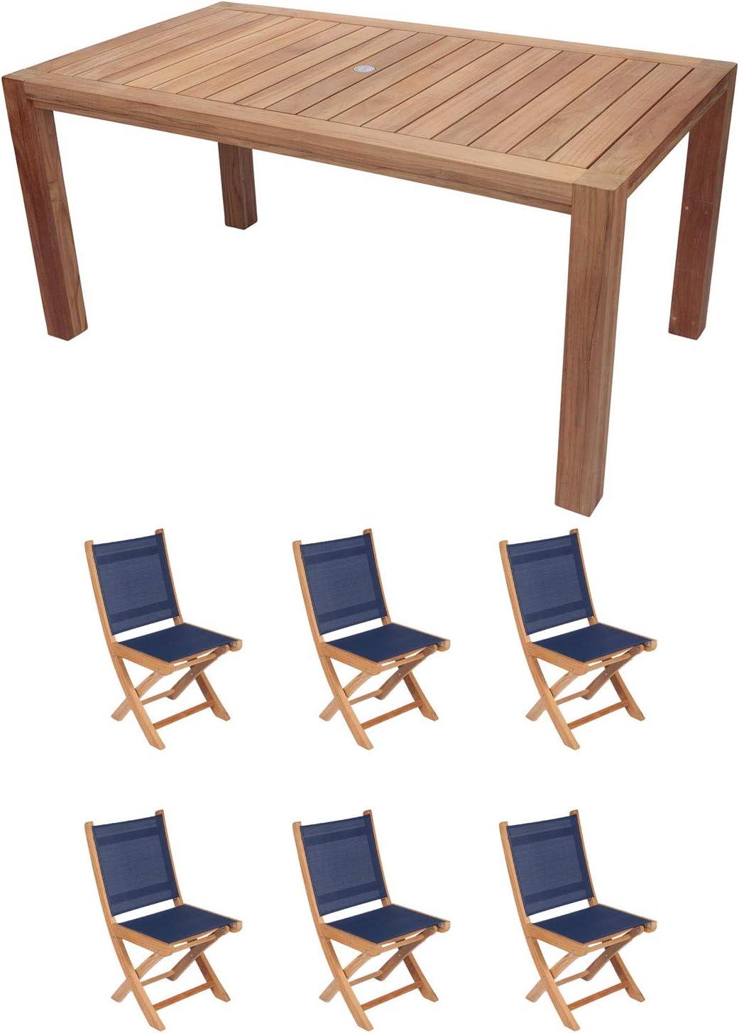 Our Honest Take on the 7-Piece Teak Patio Dining Set with Navy Slings