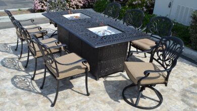 Our Take on the Elizabeth 9pc Dining Set with Fire Pit Table