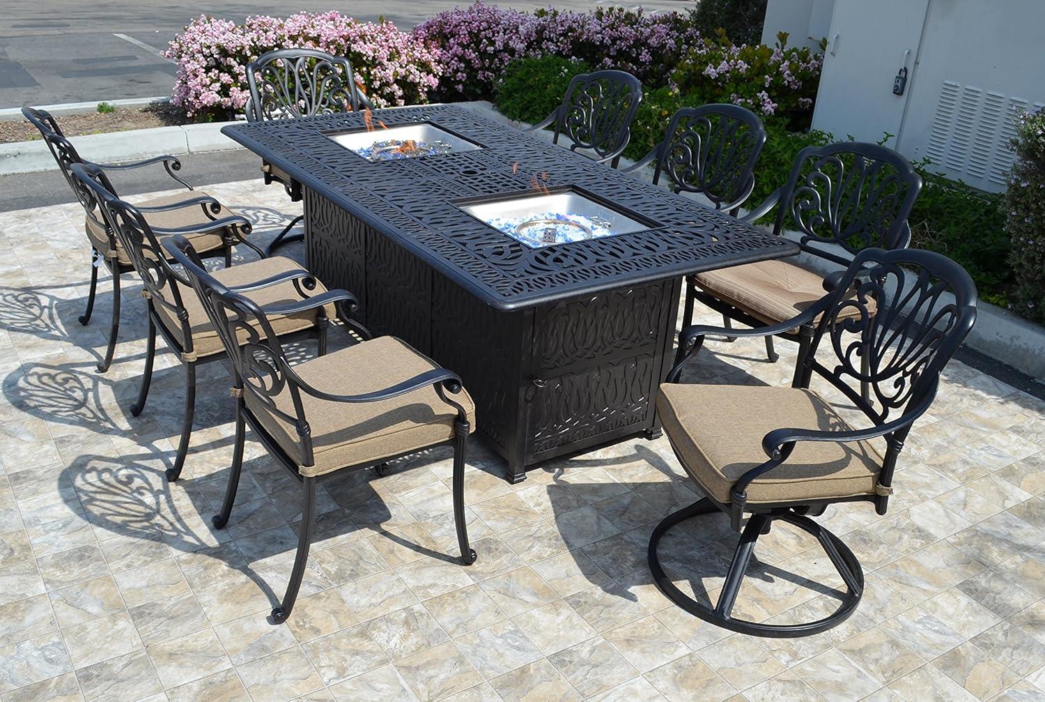 Our Take on the Elizabeth 9pc Dining Set with Fire Pit Table