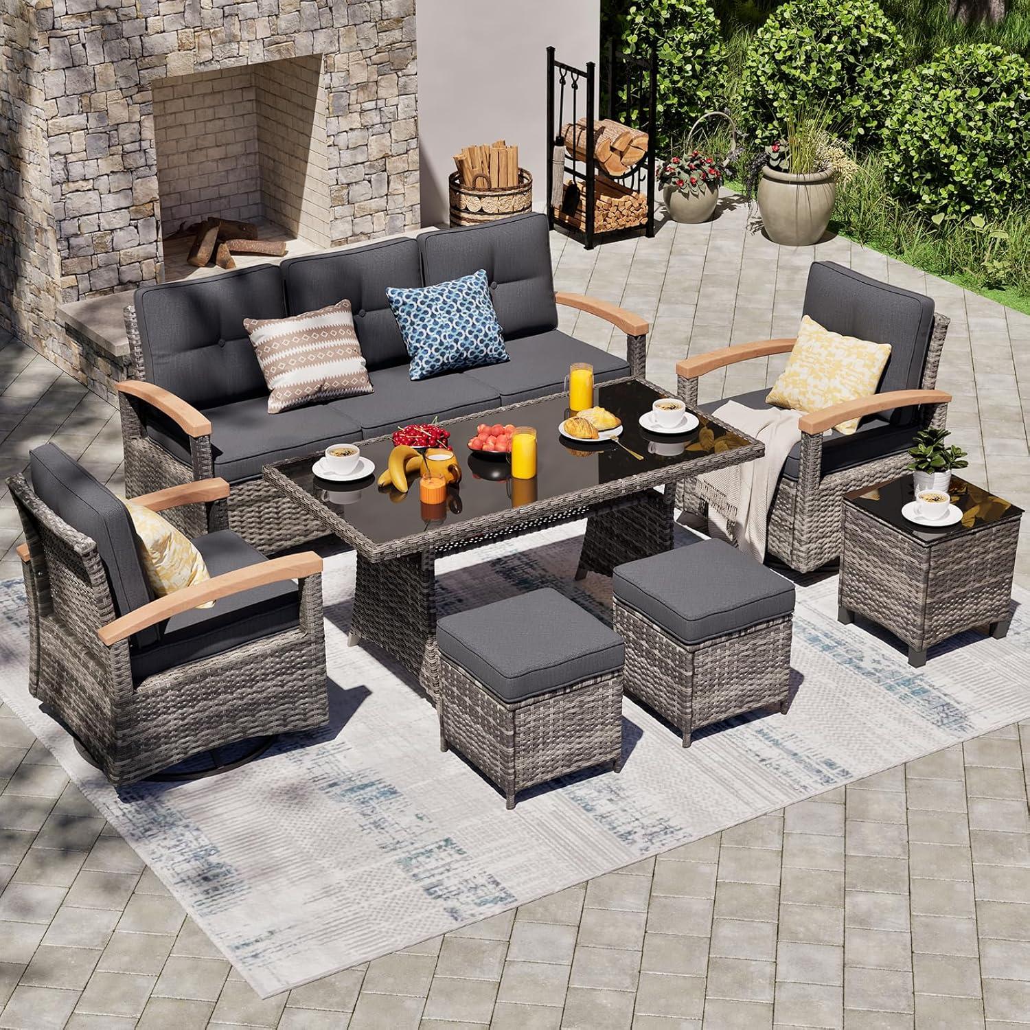 Our Honest Take on the 7-Piece Grey Patio Set with Swivel Rockers