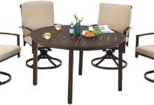 Our Take on the 5PCS Beige Rattan Patio Dining Set with Swivel Chairs