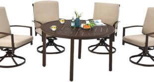 Our Take on the 5PCS Beige Rattan Patio Dining Set with Swivel Chairs