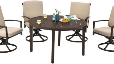 Our Take on the 5PCS Beige Rattan Patio Dining Set with Swivel Chairs