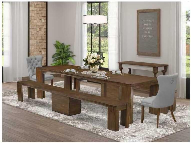 Our Take on the Asian 5-Piece Extendable Dining Set in Antique Walnut