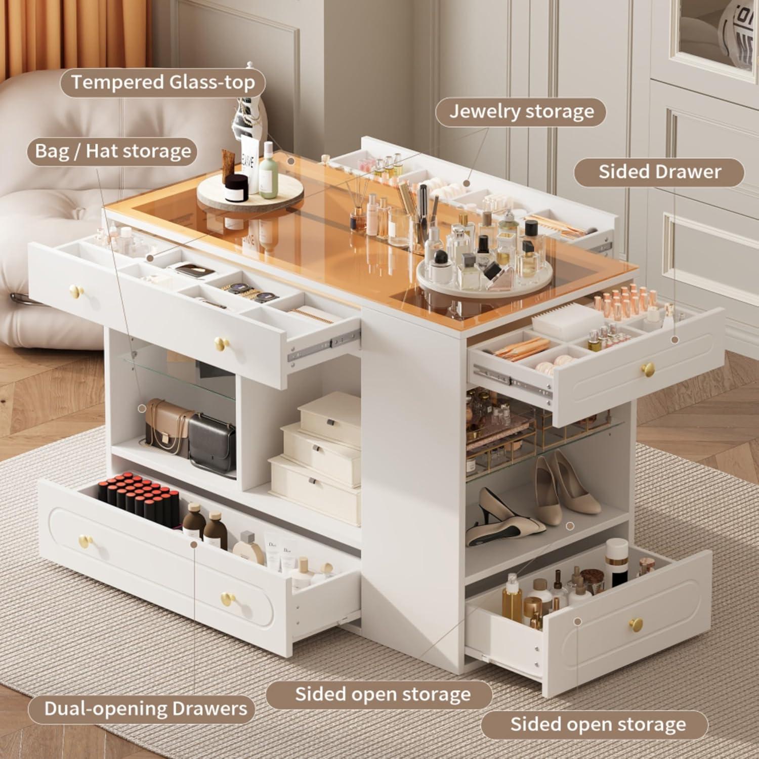Our Review: ‍Stylish Walk-In ‌Closet Island with Glass‍ Top & Storage