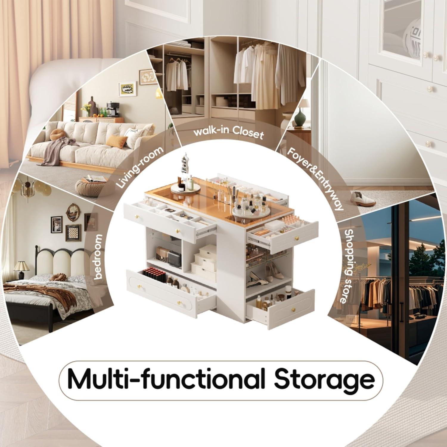 Our Review: Stylish‌ Walk-In Closet Island with Glass Top & Storage
