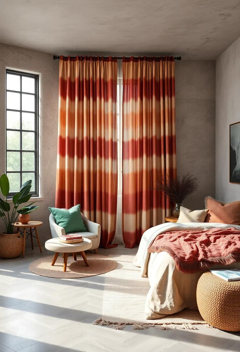 Tie-Dye⁢ Curtains ⁣in warm, Muted Hues