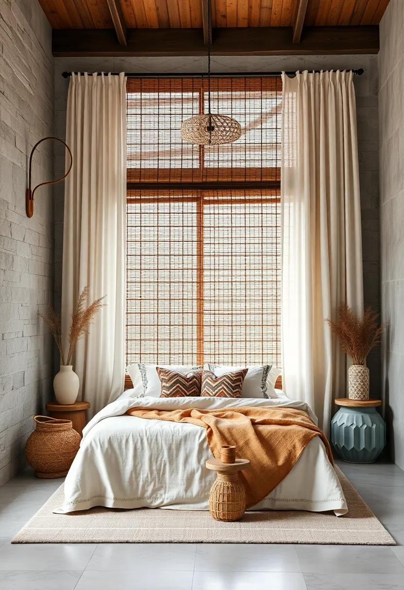 Bamboo blinds Mixed with Flowing ‌Curtains