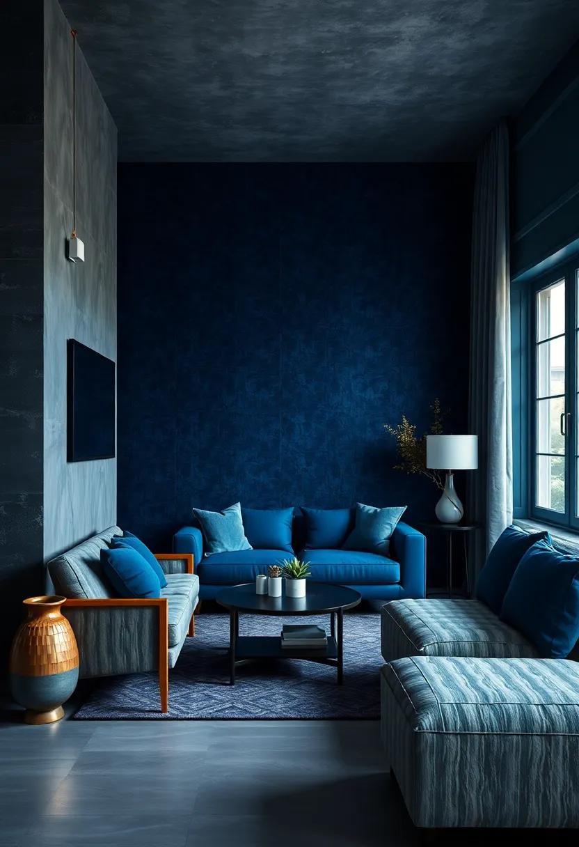 navy​ Blue⁣ Wallpaper with Subtle black Geometric ⁣Patterns