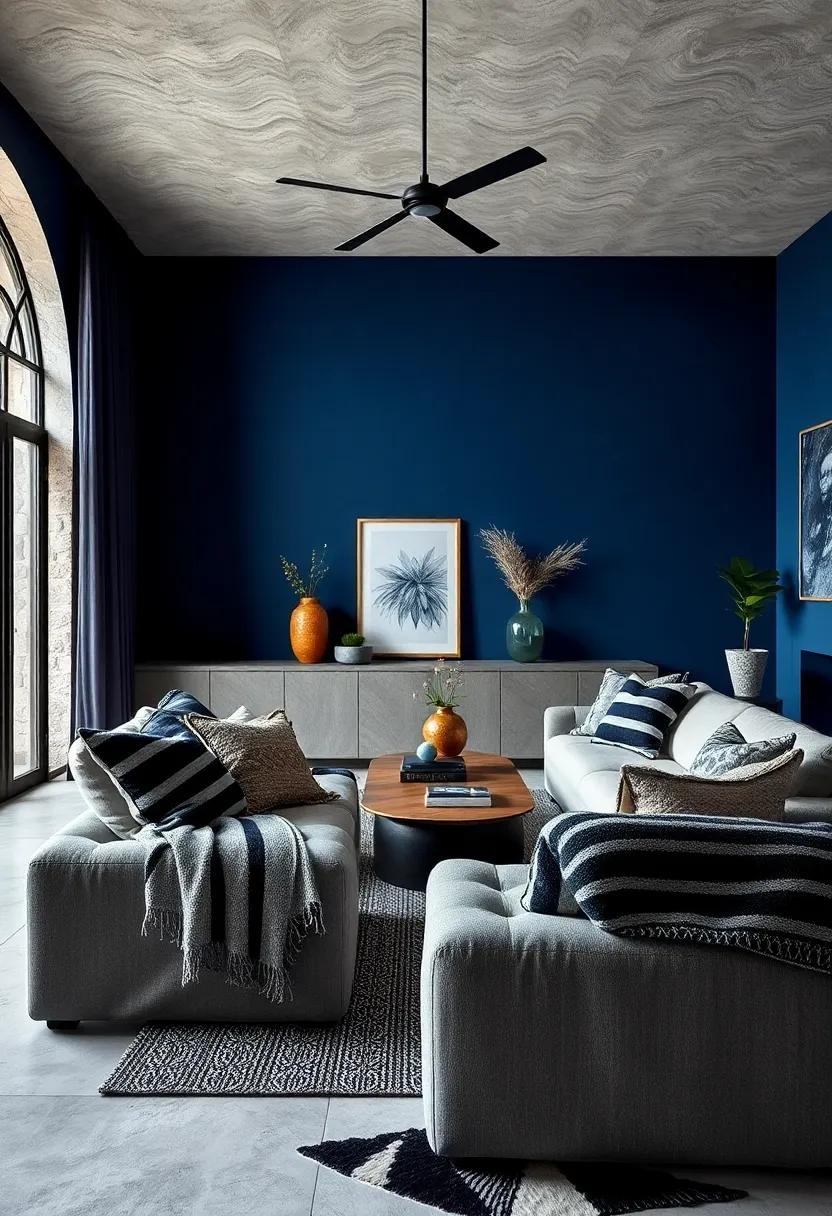 Black and Navy Blue⁢ Striped Throw Blankets‌ for Textural Depth