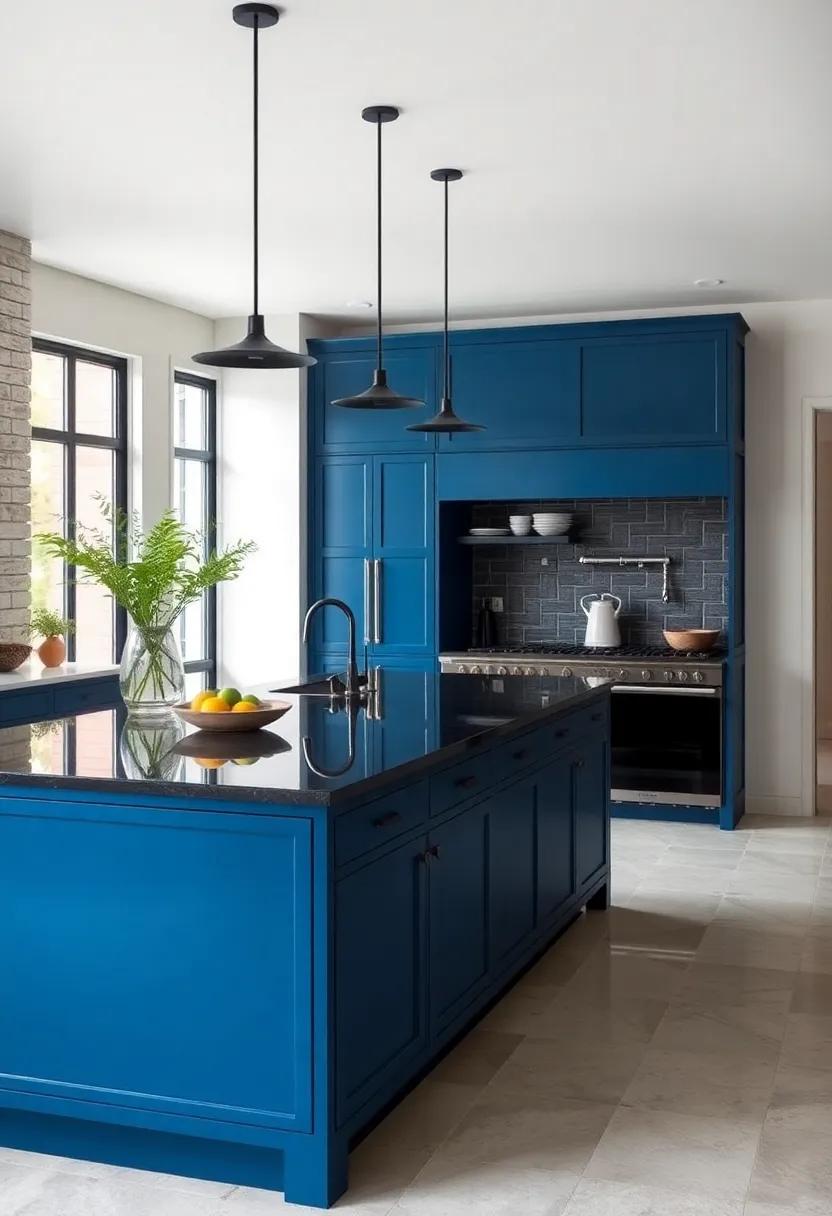 Black Trimmed Navy Curtains to Frame Large Windows Elegantly