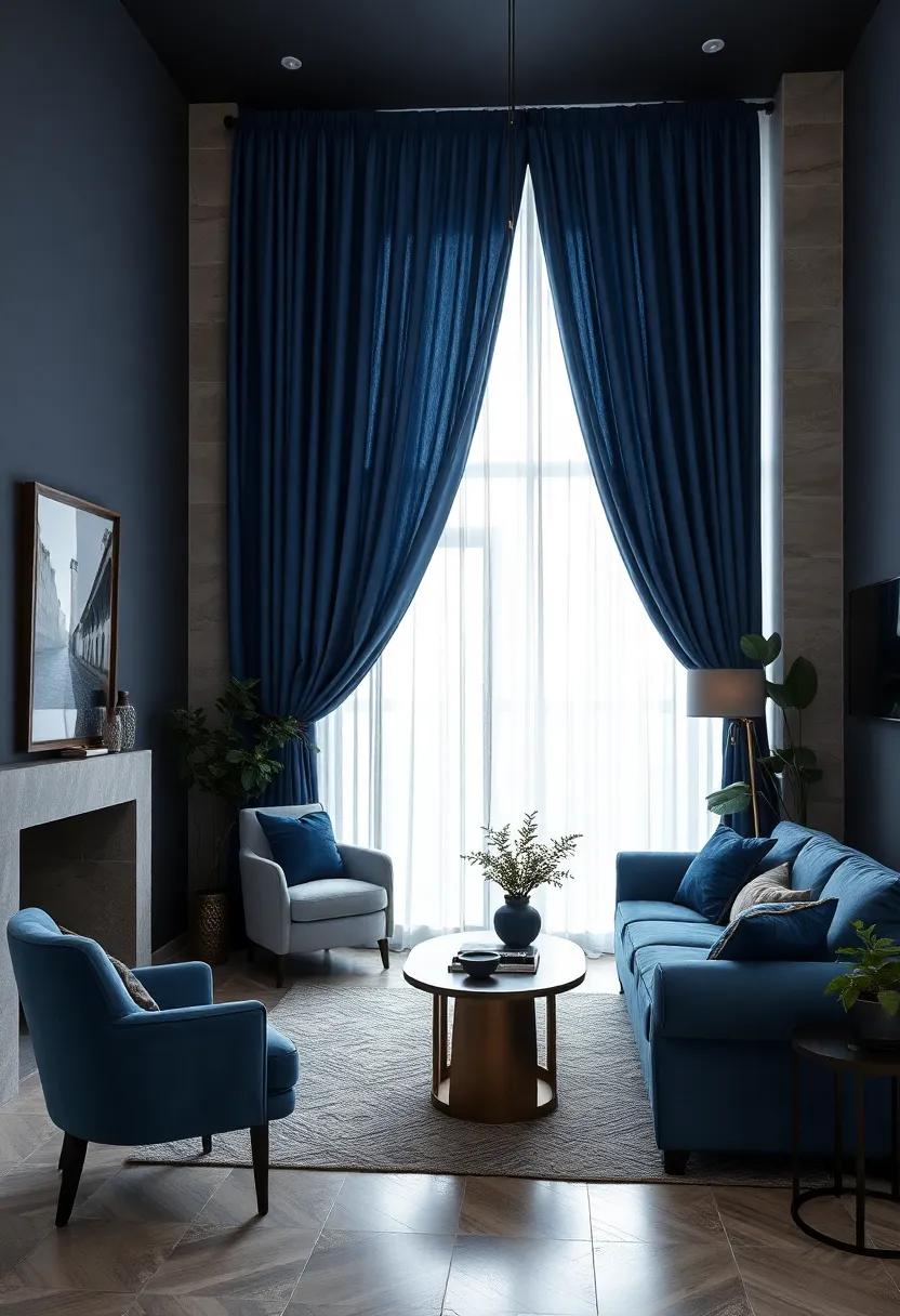 Navy ​Blue Area ​Rug with Subtle Black Pattern for Grounding‍ Space