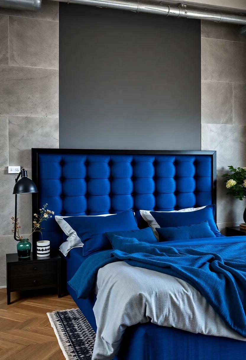 Navy‍ blue ⁣Upholstered Headboard with Black Frame Detailing