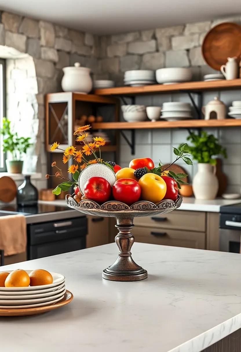 Create⁢ a centerpiece using a‍ vintage cake ⁢stand filled with seasonal fruits or baked goods