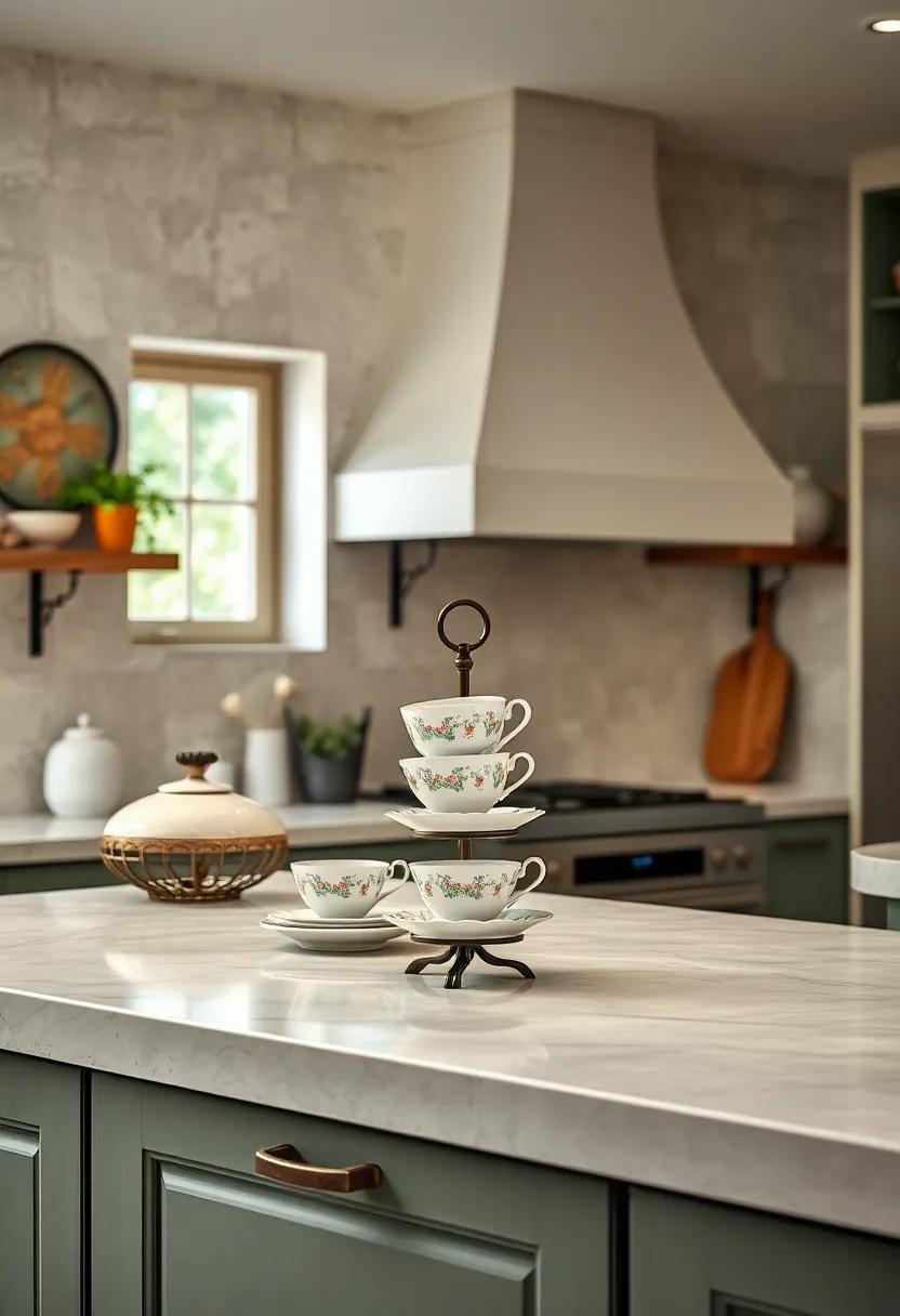 Display delicate antique teacups on a tiered stand for a charming⁣ countertop accessory