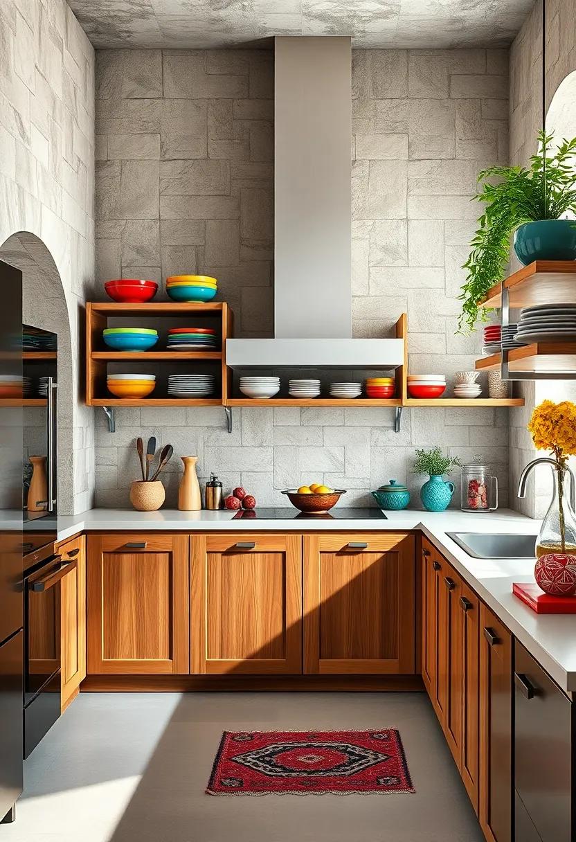 Stack colorful retro bowls ⁣in open cabinets to ‌create a visually appealing storage solution