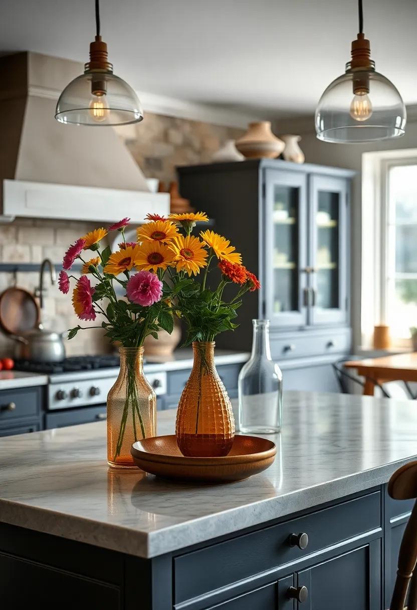 Use vintage glassware as unique vases to add a touch of nostalgia with​ fresh flowers