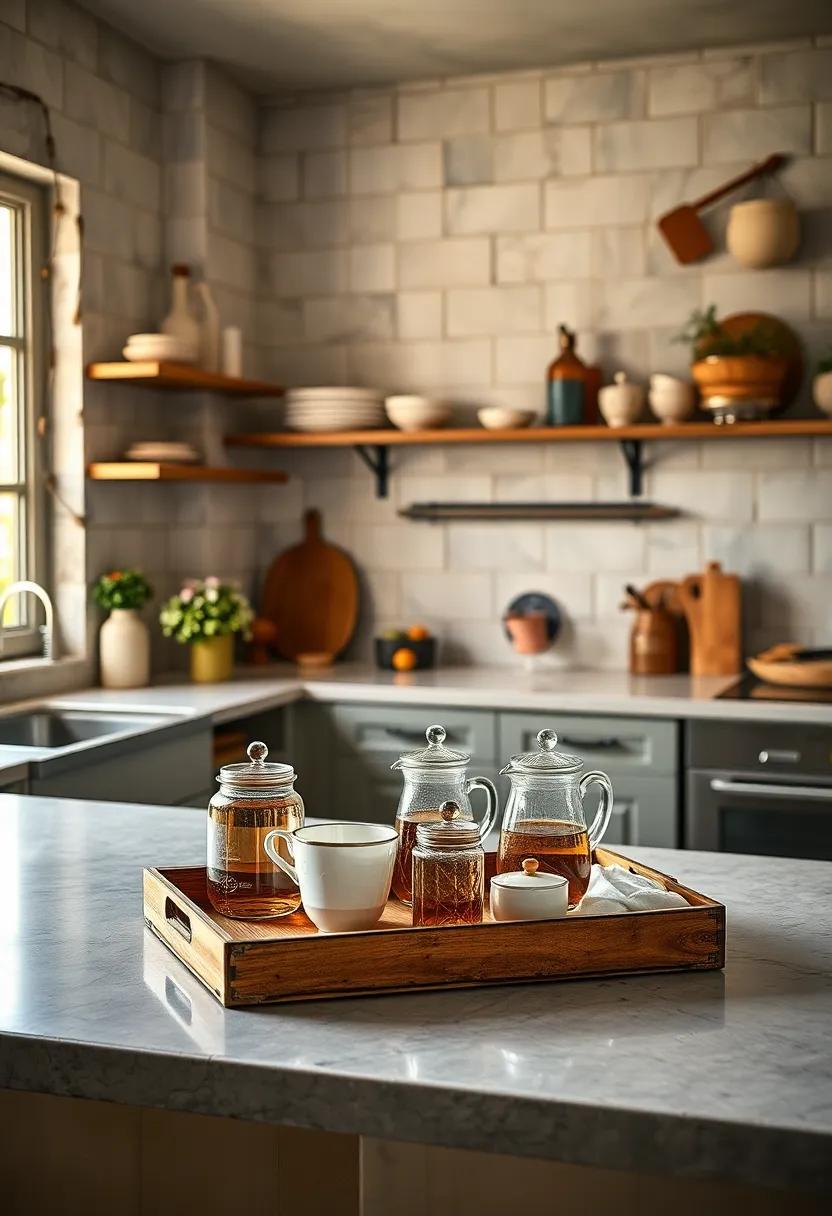 Use a vintage tray to corral coffee and tea essentials for a charming beverage station
