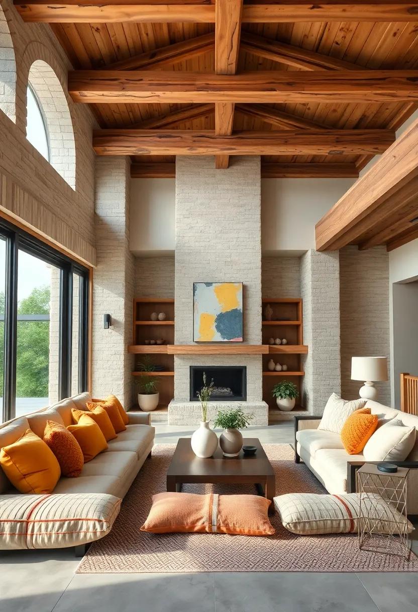 Cedar Beam Ceilings with Complementary Cushioned Seating Below for relaxation