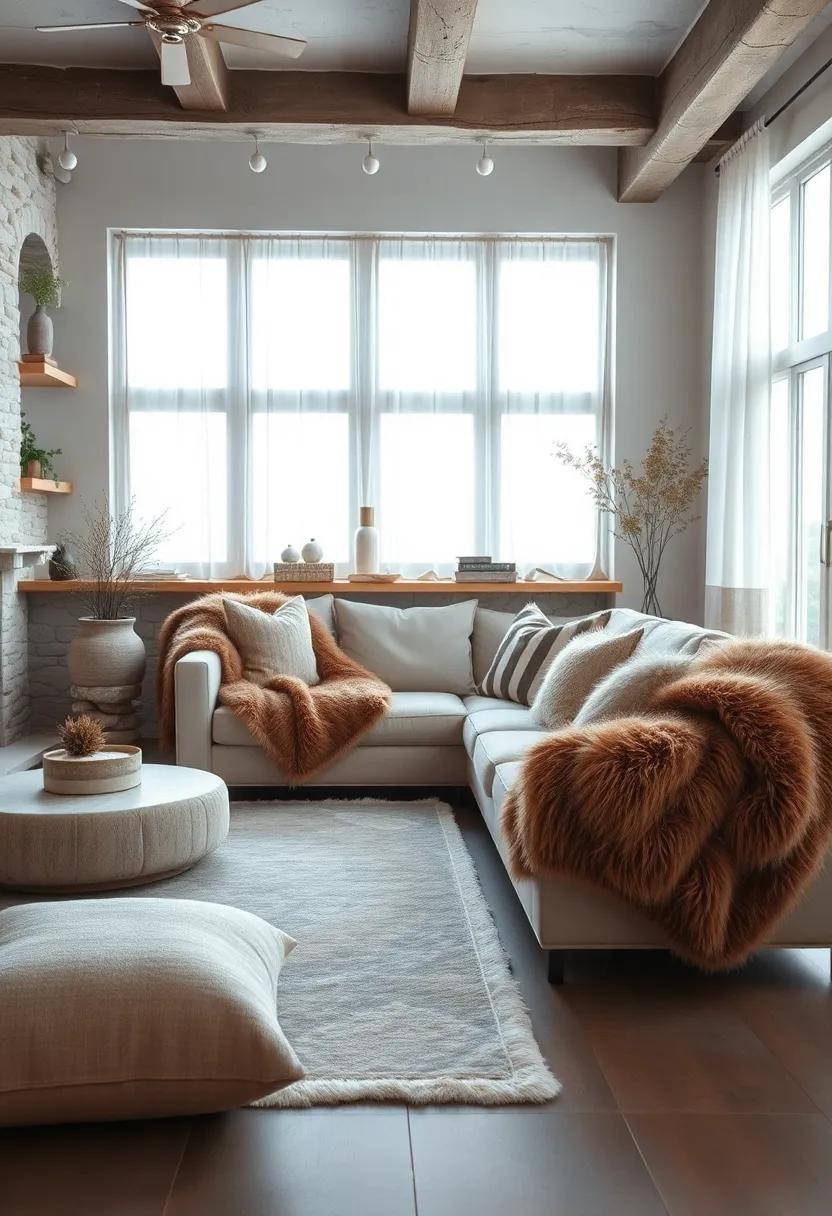 Fur Throw Blankets Draped Over Plush cushions for winter-Ready Warmth