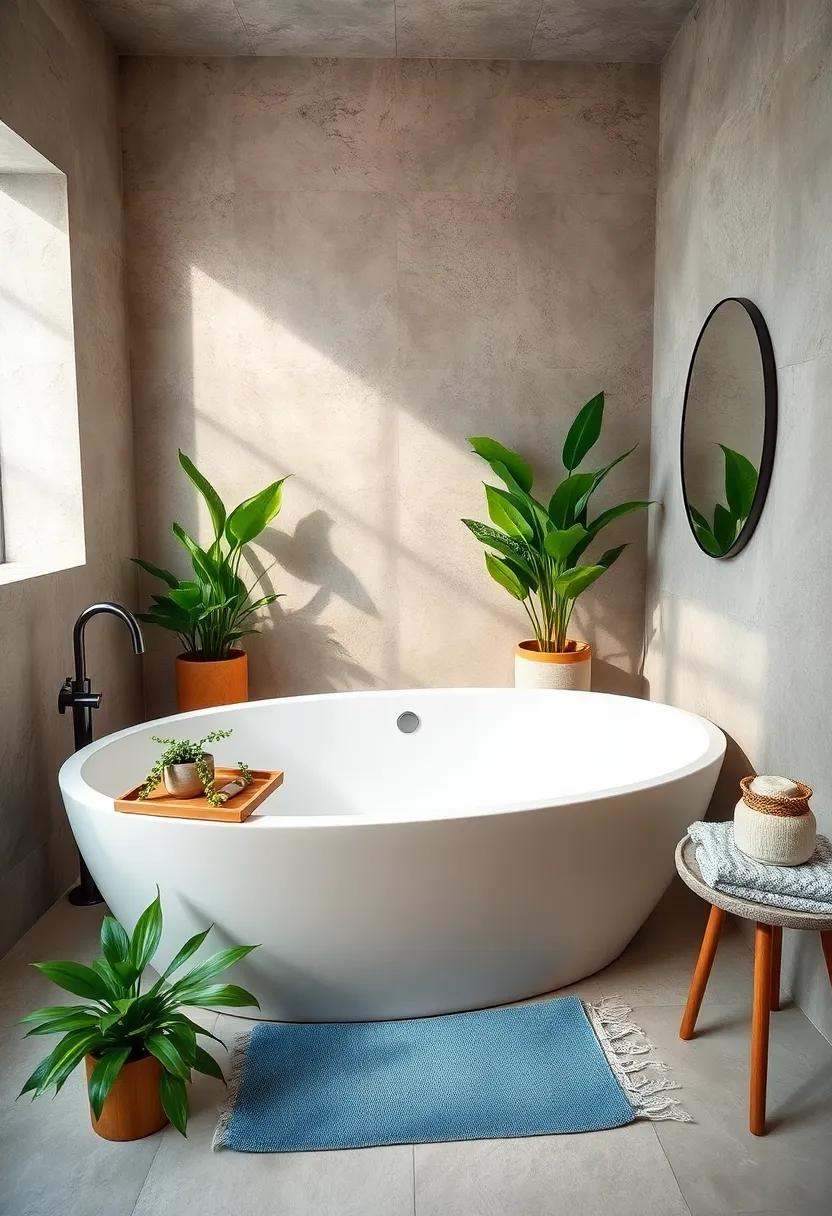 Scatter a few green plants around the tub area for a fresh, natural touch