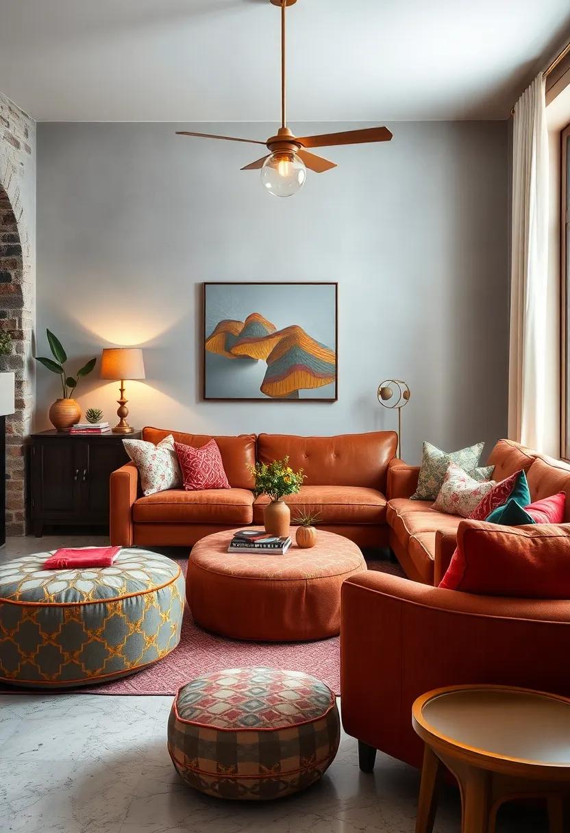 Add a retro, patterned pouf or ottoman for extra seating ⁣that ​doubles ⁤as a fun visual accent