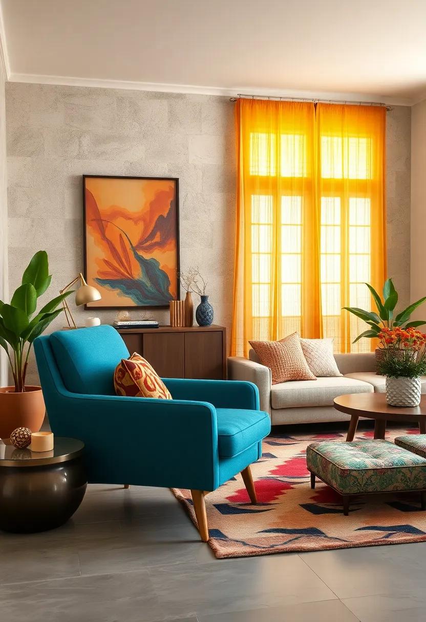 Incorporate a mid-century modern armchair upholstered in vibrant fabric to add a playful pop⁢ of color and character