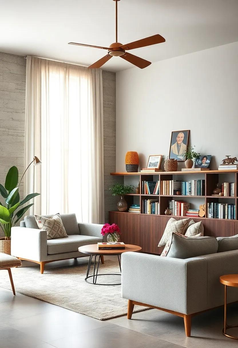 Display an eclectic mix of vintage books with‍ unique covers⁣ on a mid-century designer bookshelf for a tactile splash