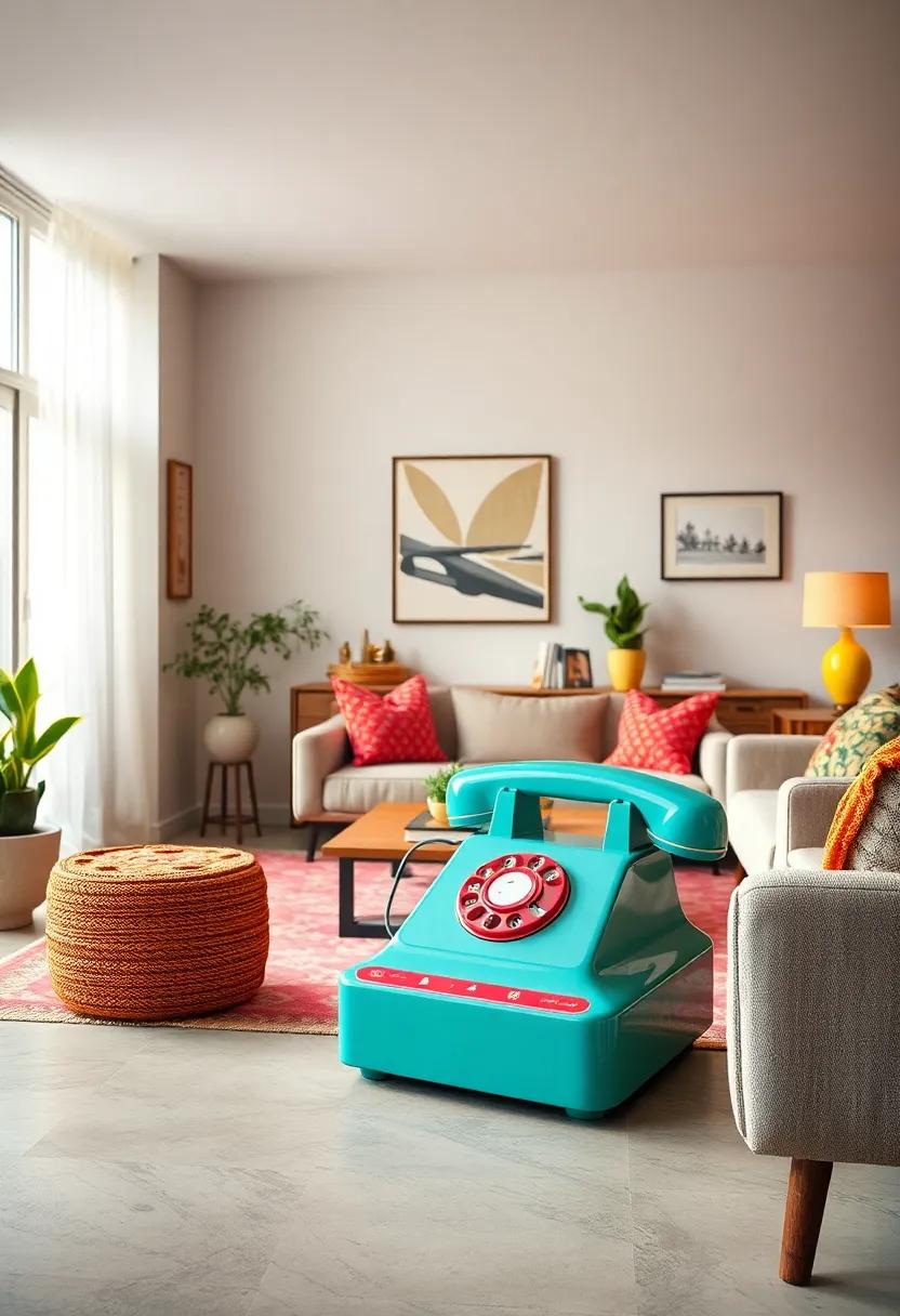Use a colorful rotary dial phone as⁣ both a décor accent and nostalgic nod to the ⁢past