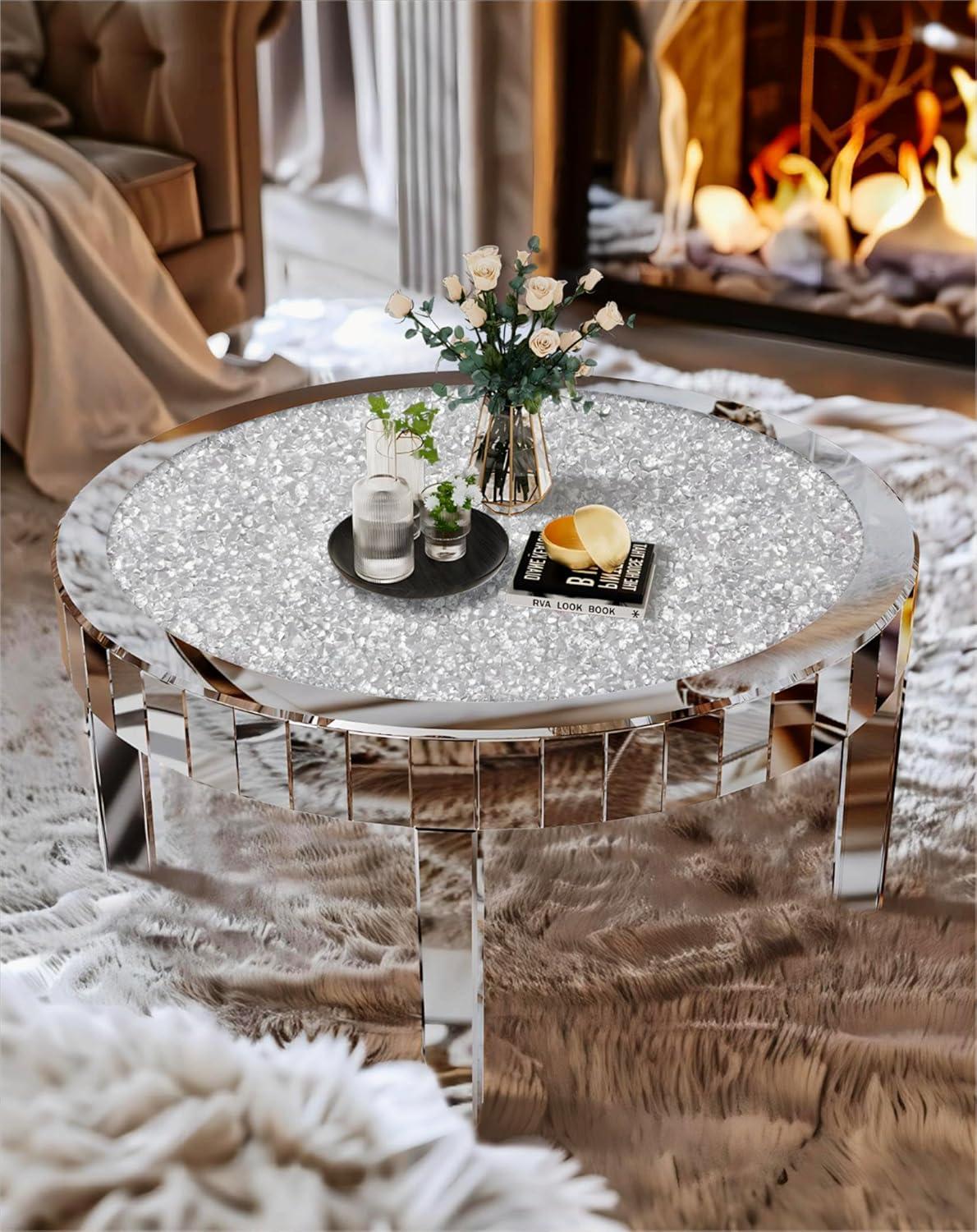 Our Take on the Luxe Round Mirrored Coffee Table with Crystal Edge