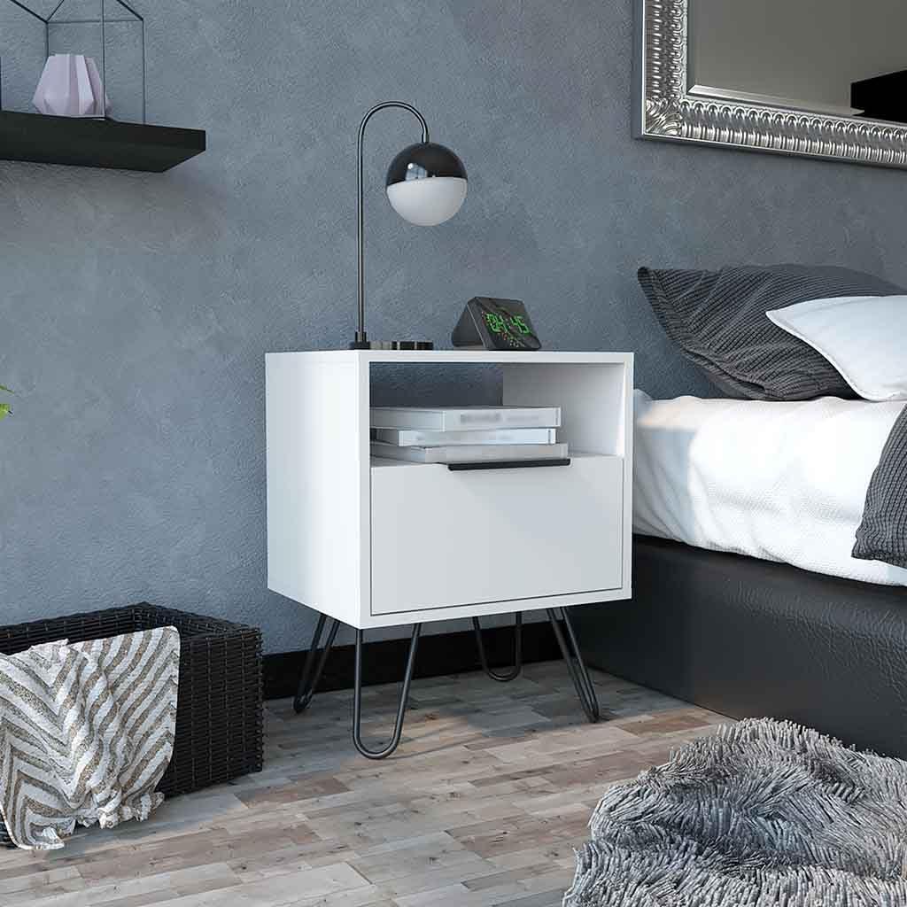 How We Loved the Sleek White Nightstand with Hairpin Legs