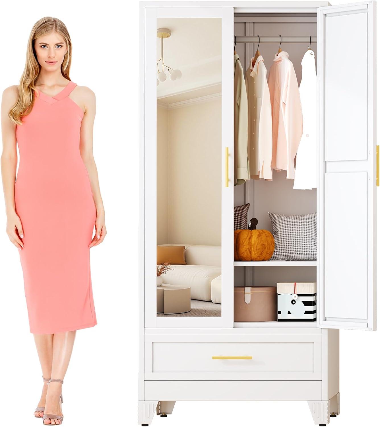 Our Take on the Sturdy Metal Armoire with Mirror & Storage