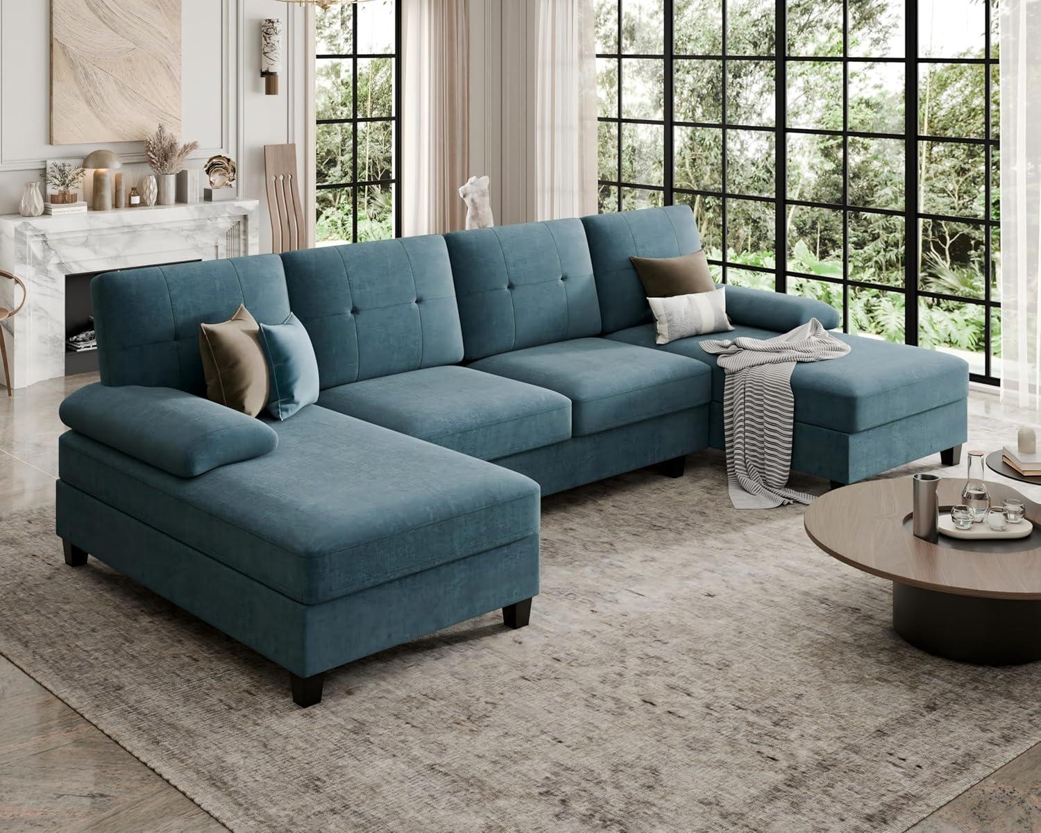 Our Honest Take on the SUNLEI 106″ U-Shaped Peacock Blue Sofa