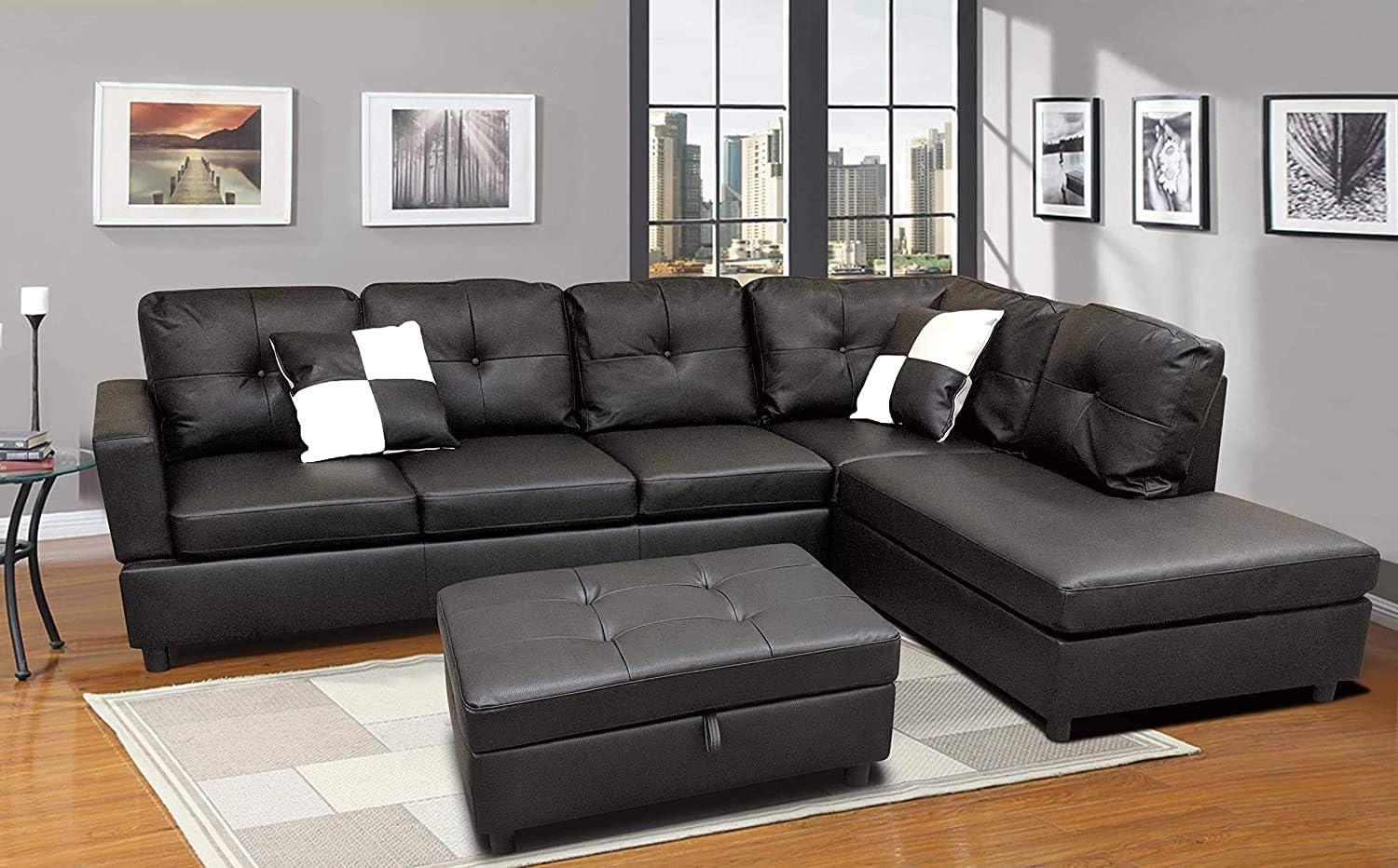 Our Honest Take on the Black L-Shape Faux Leather Sectional Sofa Set