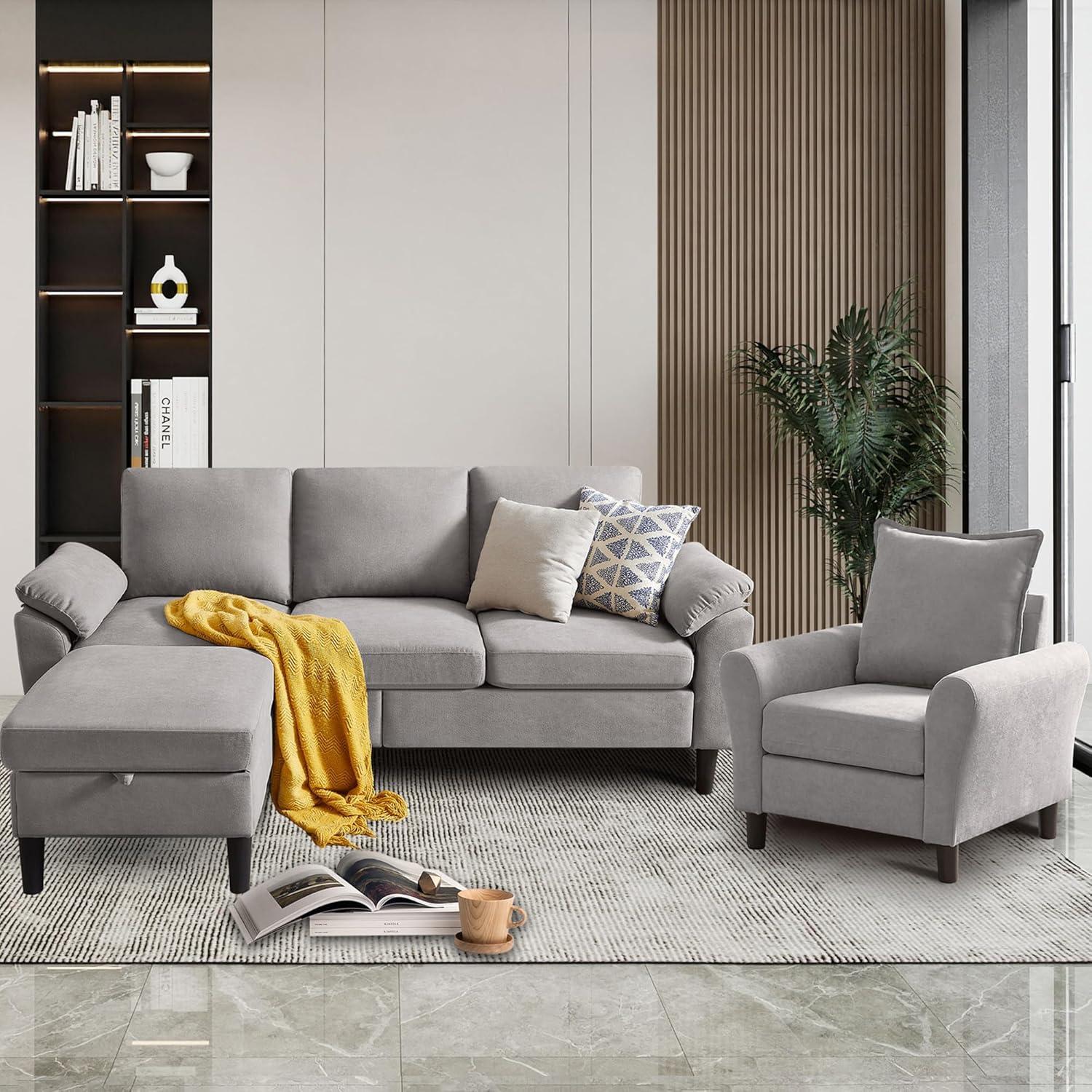 Why We Love the 79″ Convertible Sectional Sofa Set in Light Grey